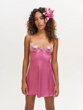 For Love & Lemons Lanai Slip Dress - Hot Pink | Embroidered | S | NWT